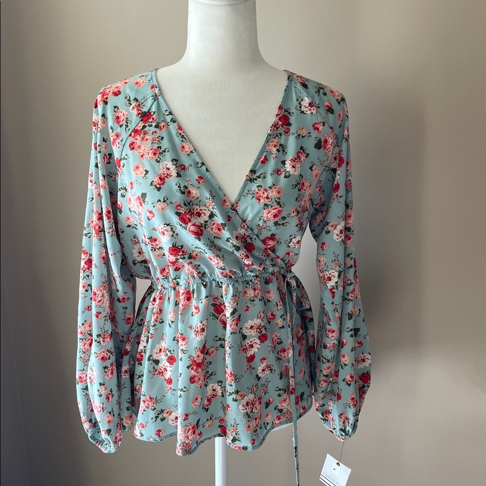 Ophelia Roe Floral Women's Blouse - Blue and Pink